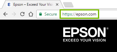 Web browser navigating to the Epson website. Screenshot.