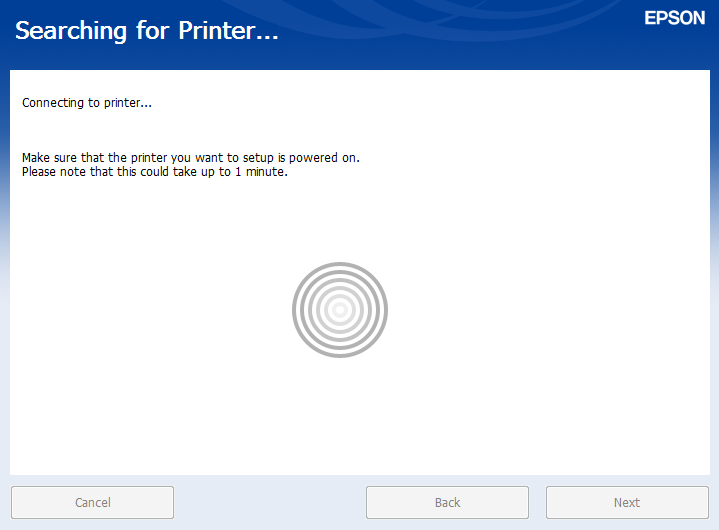 Network printer search progress screen.
