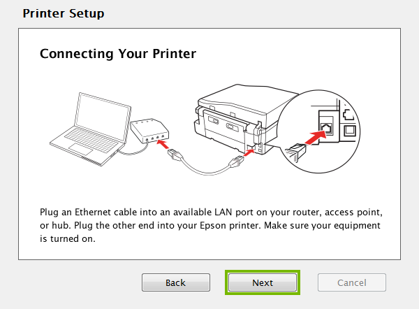 Ethernet cable connection screen.