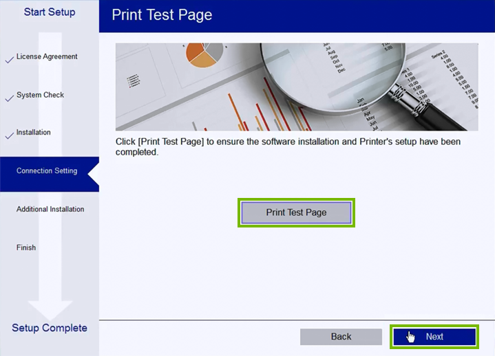 Print Test Page screen.