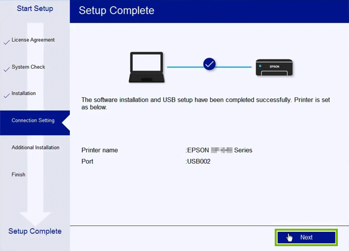 Printer setup completion screen.