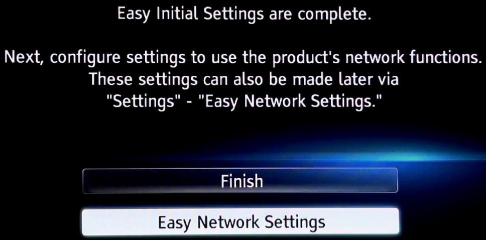 Initial setup finish screen