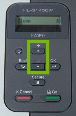Printer control panel with Up and Down buttons highlighted.