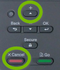Printer control panel with Up and Cancel buttons selected.