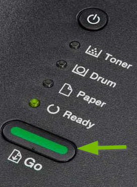 Printer control panel with Go button held down.
