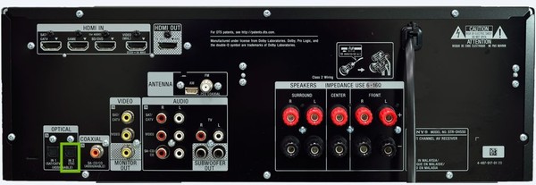 Back of receiver with Optical in highlighted