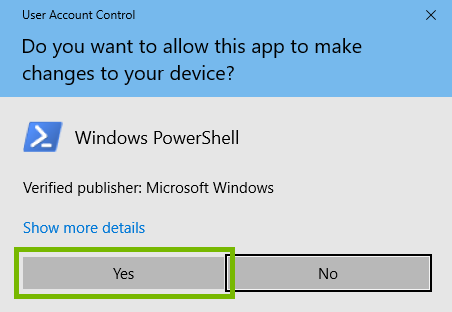 User account control prompt with yes highlighted