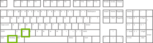 Keyboard with Windows and X keys highlighted.