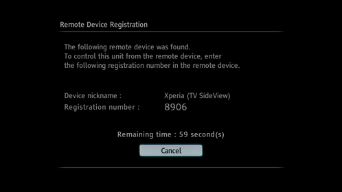 TV screen with registration code.