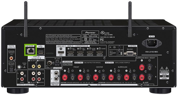 Back of receiver with Ethernet port highlighted