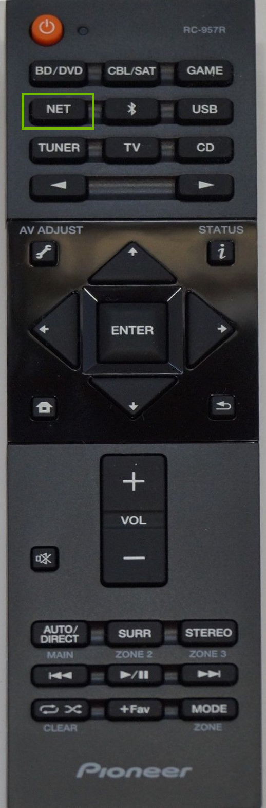 Remote with NET button highlighted