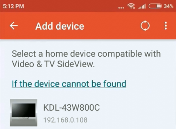 Mobile app device detection screen.