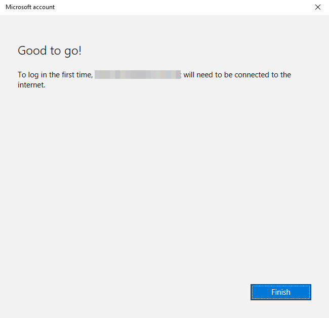 new account setup conformation screen