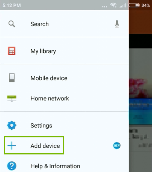 Mobile app menu with option highlighted.