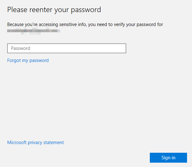 Windows 10 popup to reenter your password