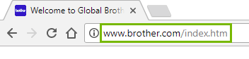 Web browser navigating to the Brother website.