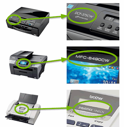 Examples of common locations to find your printer's model number. Illustration.