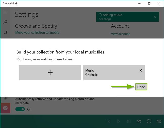 Groove music add music dialog box.
