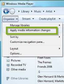 Windows media player applying changes to music library.