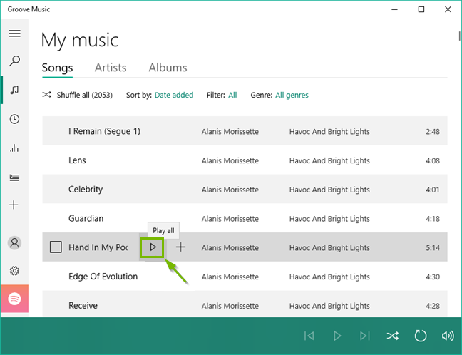 Groove music browsing my music library.