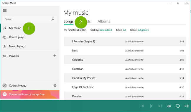 Groove music my music section.