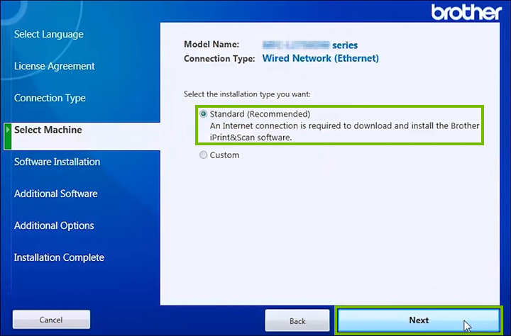 Installation type selection screen.