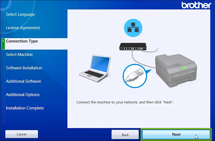 Ethernet cable connection screen.