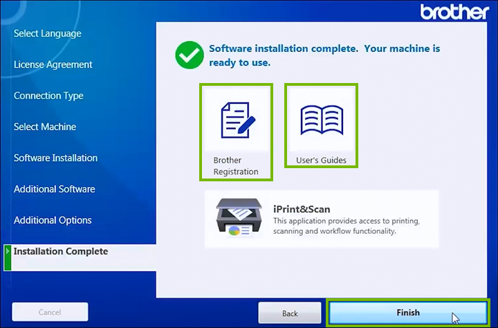Software install completion screen.