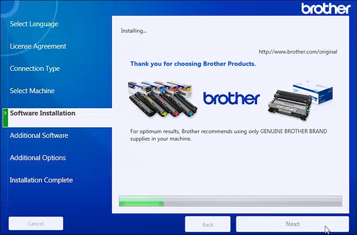 Installation progress screen.