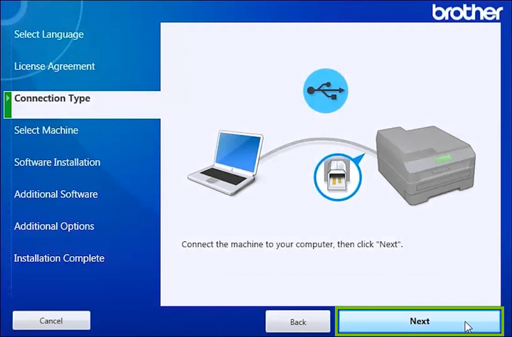 USB cable connection screen.