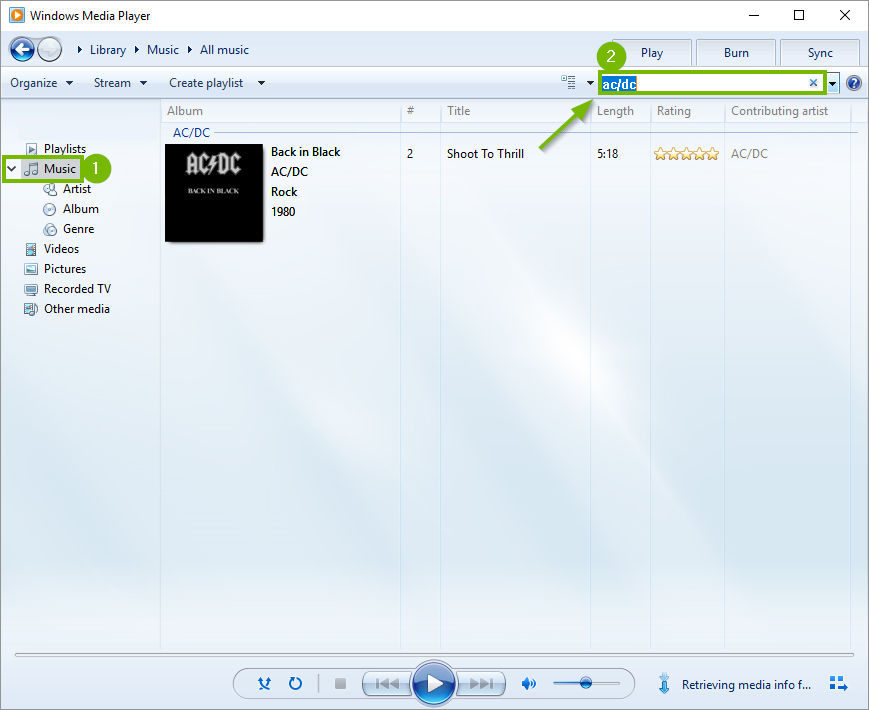 Windows media player search bar.