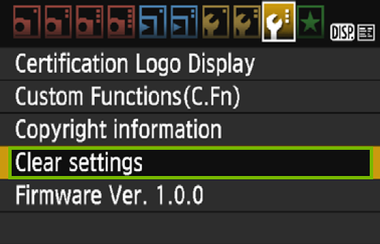 menu with clear settings highlighted