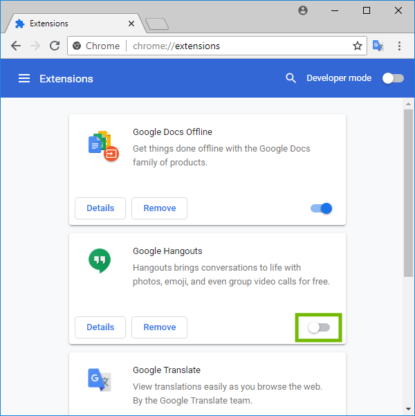 Extension turned off.