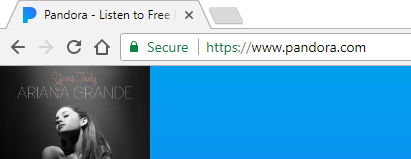 Web browser that has navigated to the Pandora website.