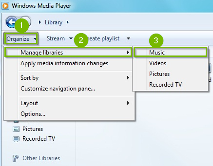 Windows media player adding music to library.