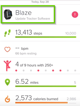 Fitbit Surge App showing tracker selected