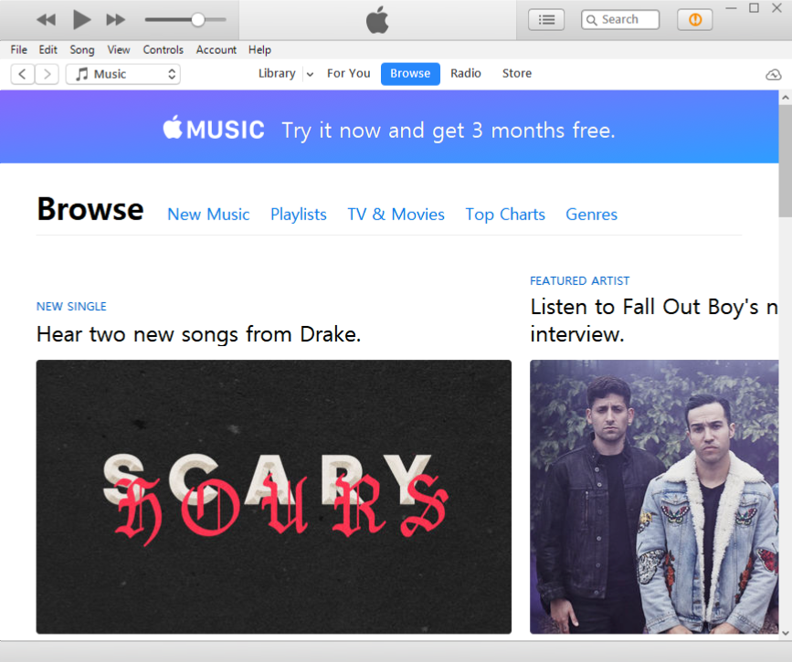 iTunes windows application interface.