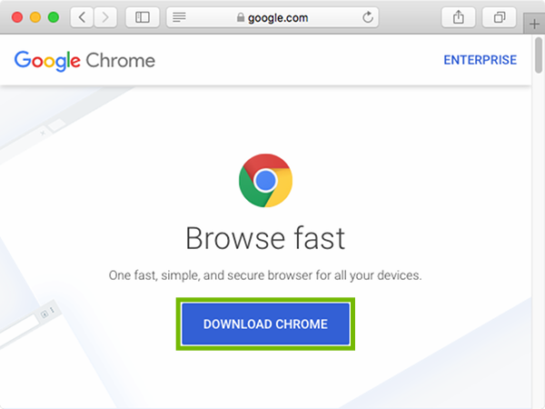 Chrome Download page with Download Chrome highlighted.