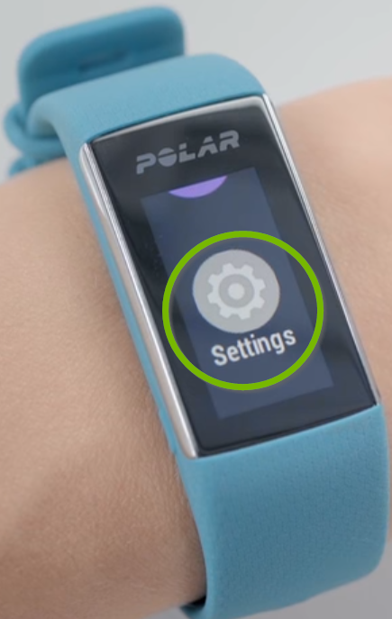 Polar fitness tracker with Settings selected.