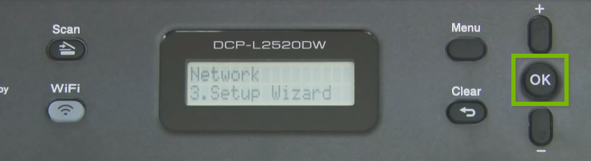 Brother printer control panel highlighting the OK button.