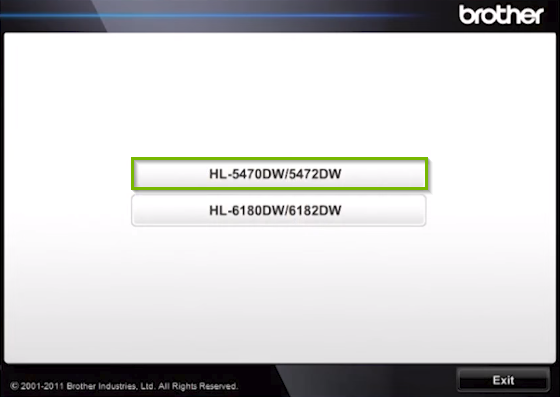 Brother printer software highlighting available model selection.