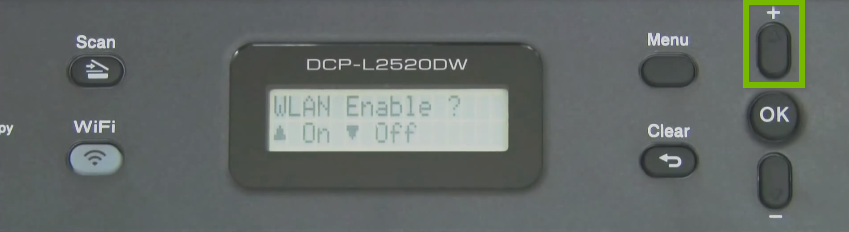 Brother printer control panel highlighting the plus button.