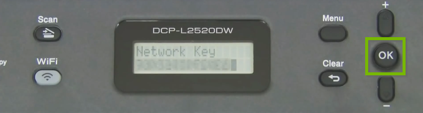 Brother printer control panel highlighting the OK button.