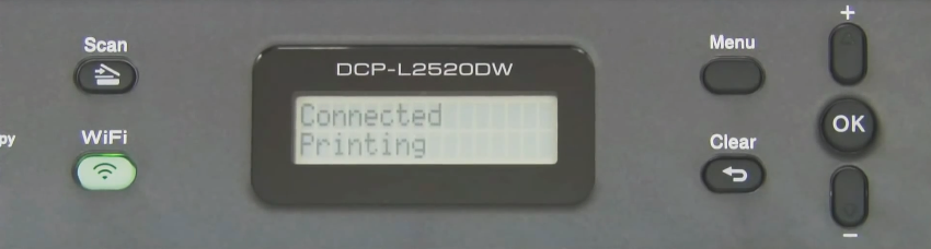 Brother printer control panel displaying a successful connection message.
