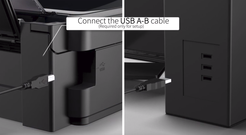 Connecting your printer to your computer via USB cable. Illustration.