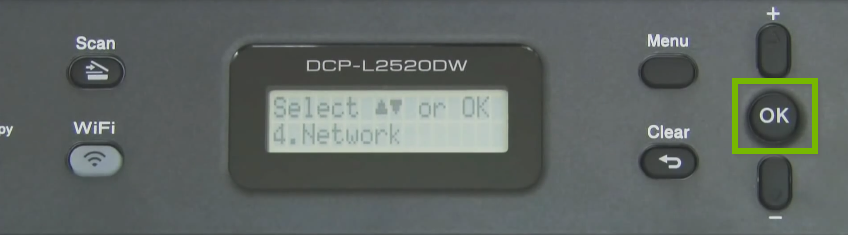 Brother printer control panel highlighting the OK button.