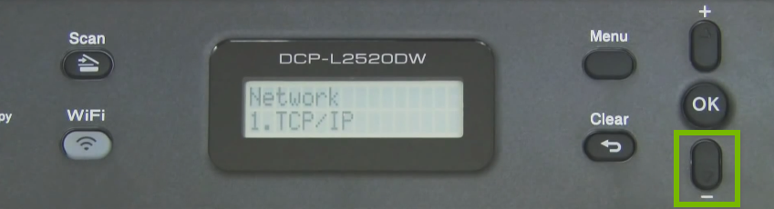 Brother printer control panel highlighting the minus button.