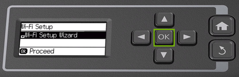 Printer control panel highlighting the OK button.