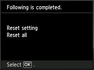 Final reset confirmation screen with OK selected.