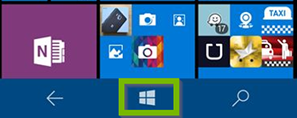 Windows Phone home screen with Start button highlighted.